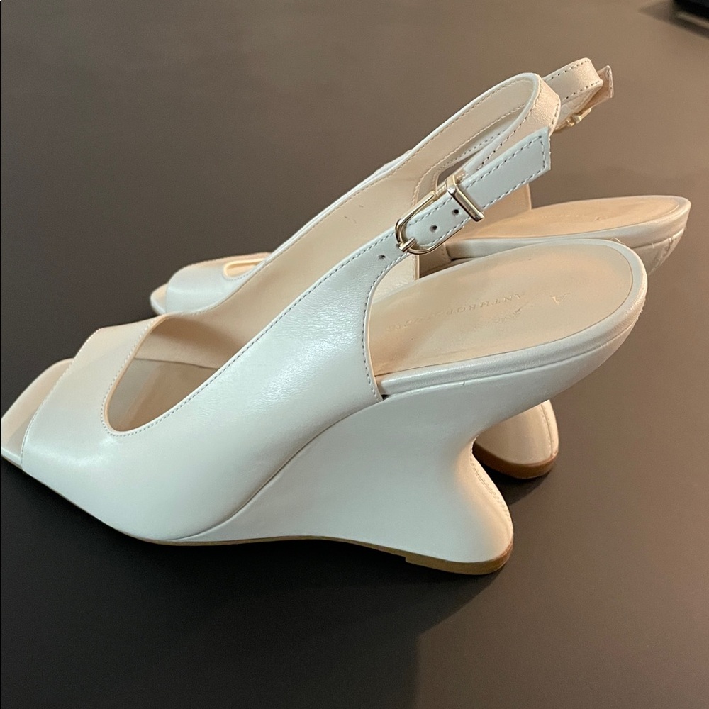 Anthropologie Curved Edge Slingback Heels Cream Size 9.5 - Picture 14 of 14